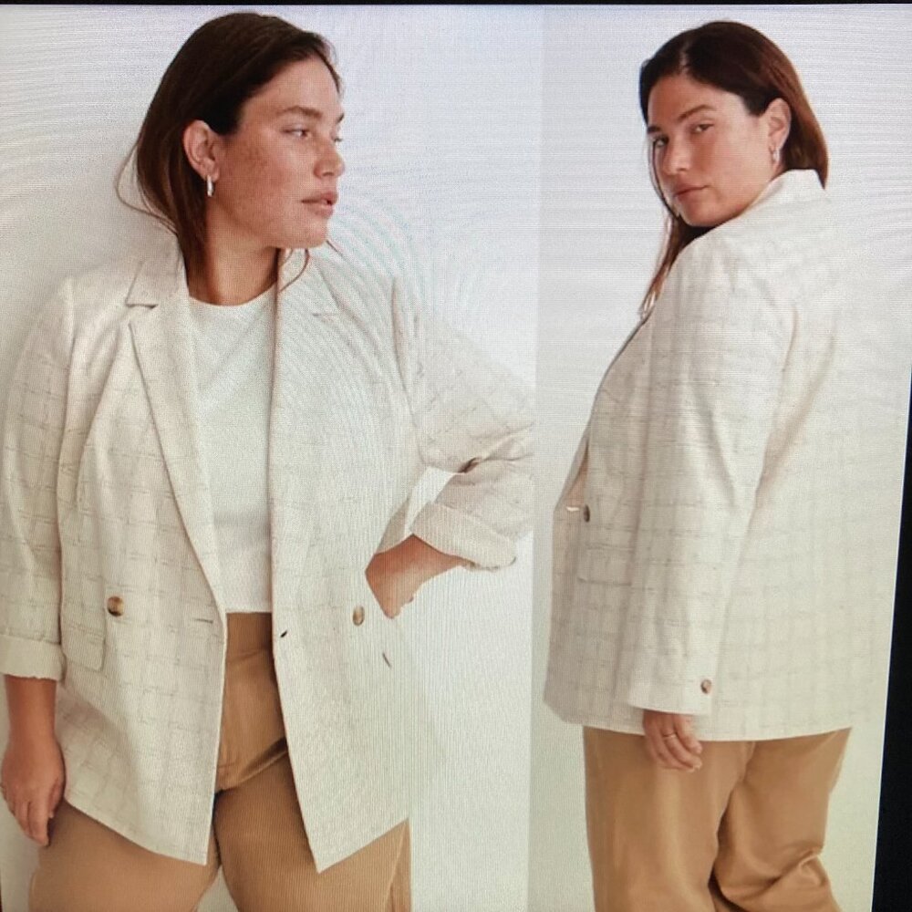 NWT Madewell Cream Plaid Blazer Women Size 2X